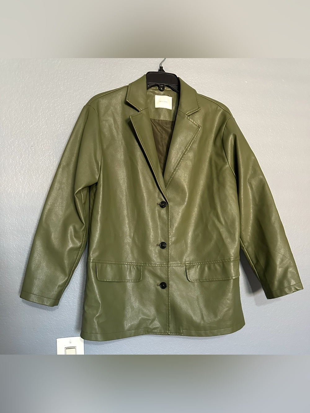 ALL ROW OLIVE GREEN FAUX LEATHER BLAZER